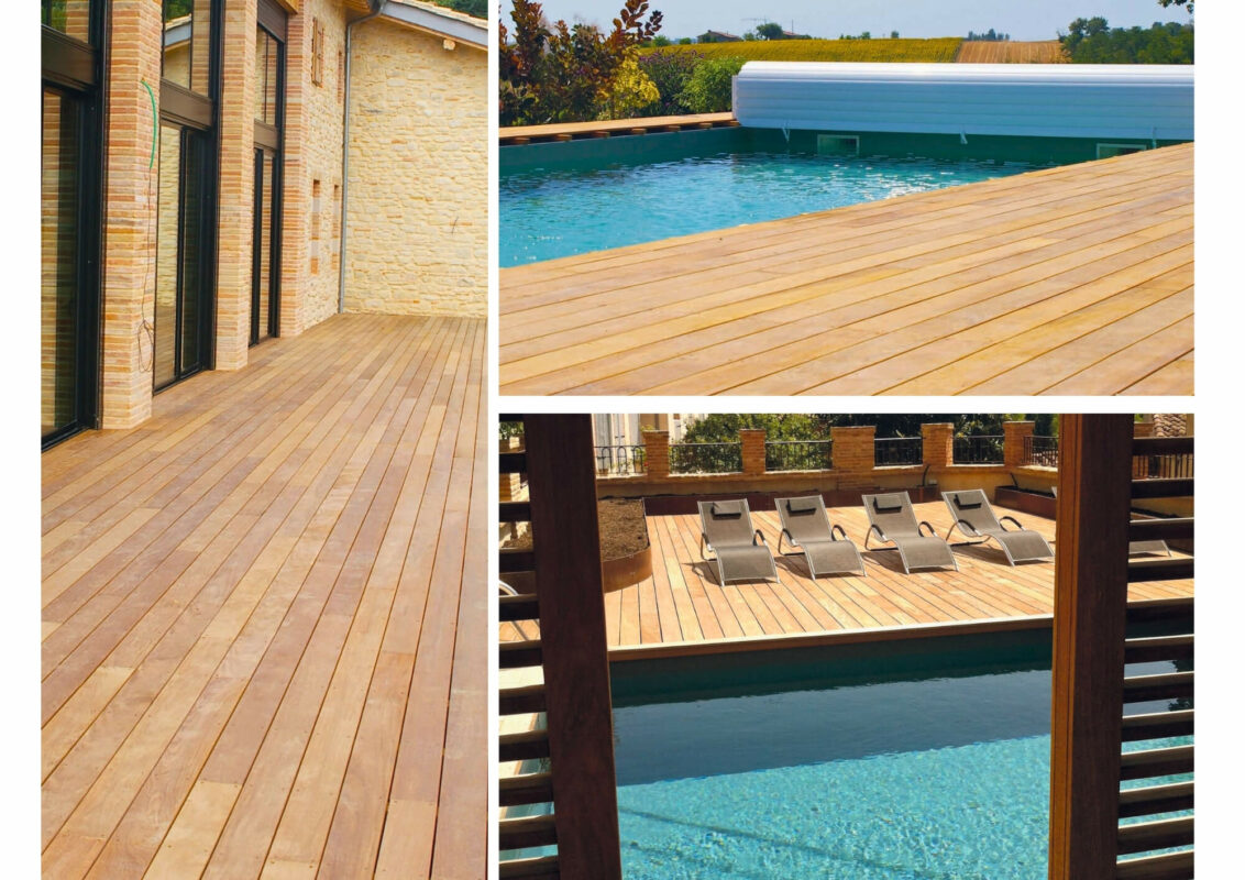 Terrasse et piscine en bois exotique